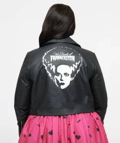 Universal Monsters Plus Size Black & White Bride of Frankenstein Leather Motorcycle Jacket
