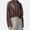 Women Loewe Lambskin Draped Leather Jacket Brown