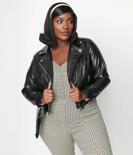 Women Plus Size Black Leather Jacket
