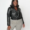 Women Plus Size Black Leather Motorcycle Jacket