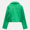 Women Zara Green Suede Motorcycle Jacket