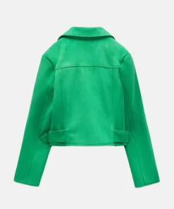 Women Zara Green Suede Motorcycle Jacket