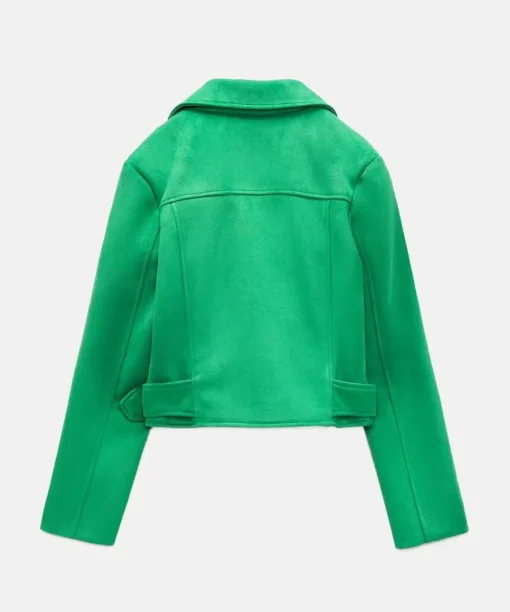 Women Zara Green Suede Motorcycle Jacket