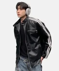 Y2K American Leather Jacket Black