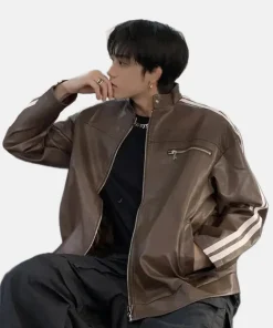 Y2K American Leather Jacket Brown