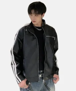 Y2K American black Leather Jacket