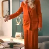 Kate Hudson Running Point Isla Gordon Double Breasted Orange Satin Blazer