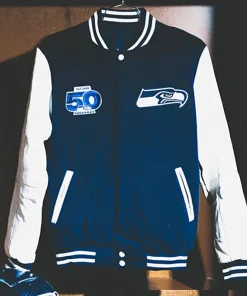 50th season seahawks varsity jacket blue white