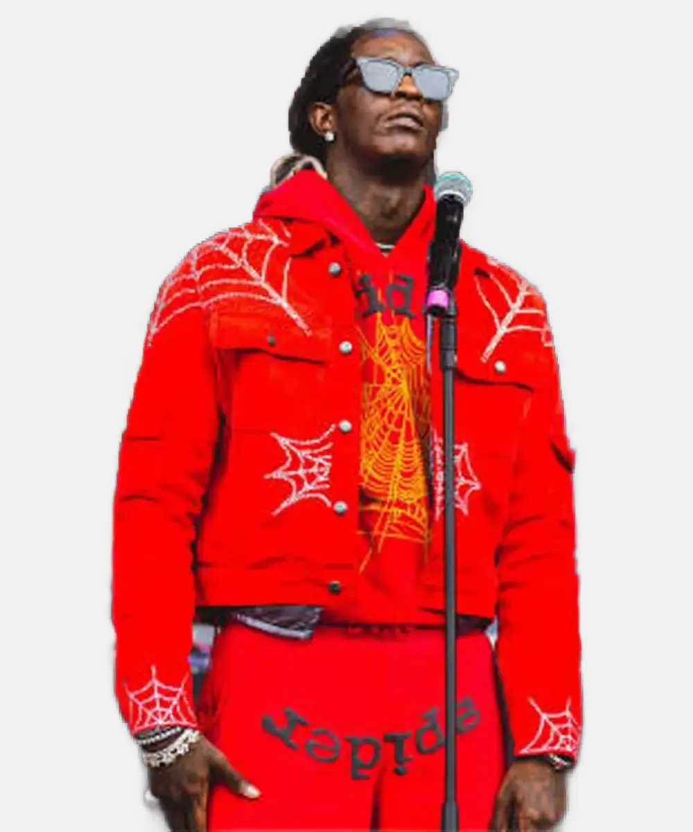 American Rapper Spider X Worldwide Young Thug Spider Denim Jacket - Red