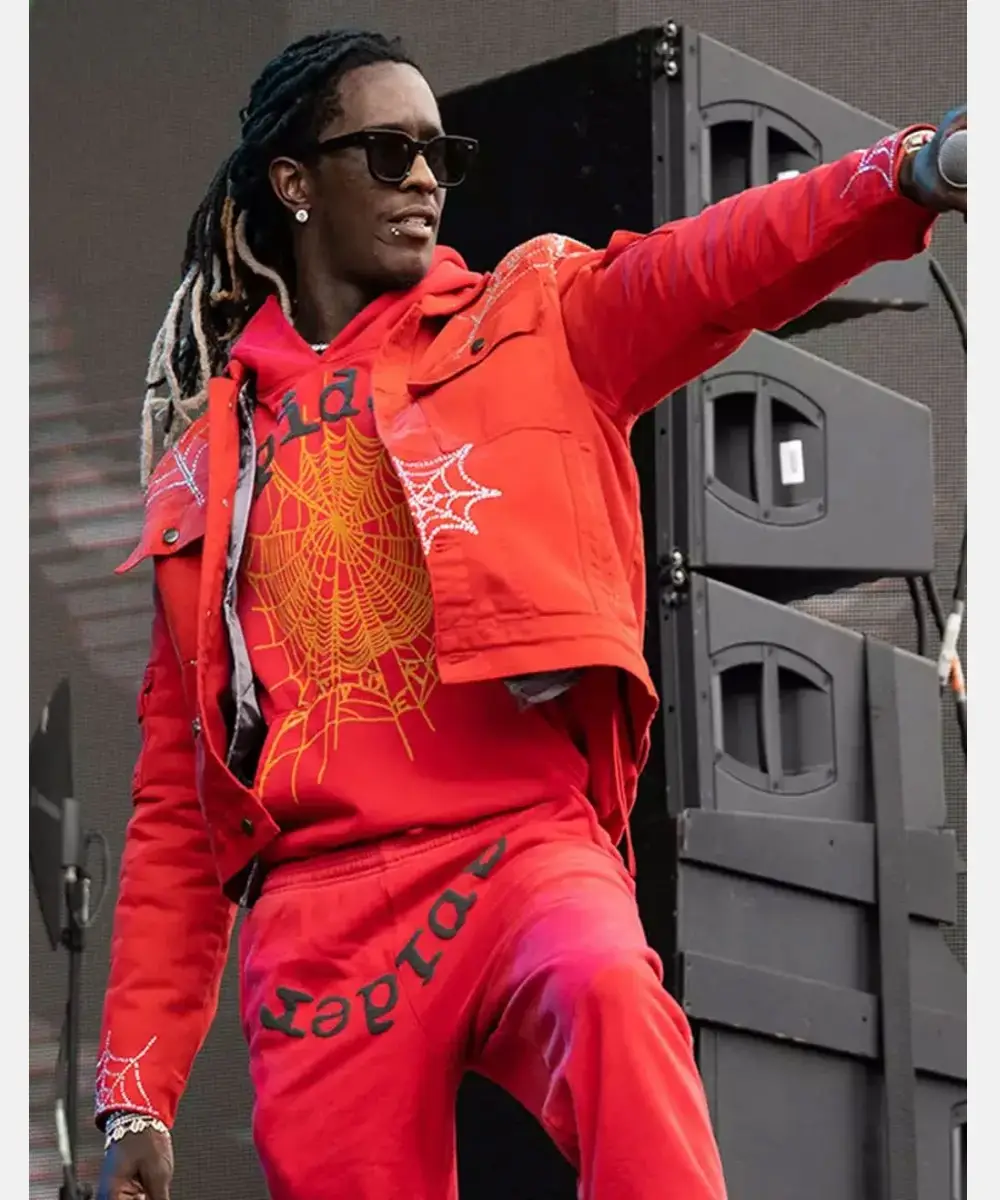 American Rapper Young Thug Spider Red Denim Jacket