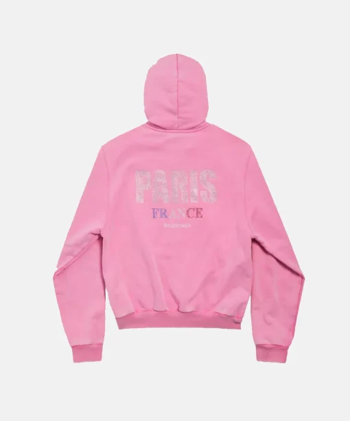 Balenciaga Pink Paris France Strass Zip-up Hoodie Small Fit