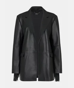 Black Gia Leather Fringed Jacket