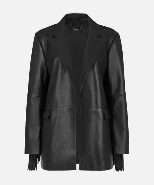 Black Gia Leather Fringed Jacket
