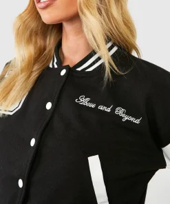 Boohoo Above and Beyond Crop Varsity Jacket