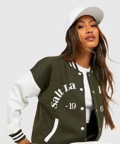 Boohoo Salt Lake Colour Block Varsity Bomber Jacket