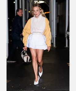 Chloë Sevigny Cream & Yellow Oversized Bomber Jacket
