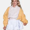 Chloë Sevigny  Oversized Cream and Dandelion Yellow Leather Bomber Jacket