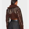 Chocolate Borg Trim Textured Leather Aviator Jacket