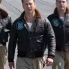 Glen powell devotion 2022 tom hudner brown leather jacket
