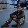 Glen powell devotion tom hudner brown leather jacket