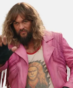 Jason Momoa lewk A Minecraft Movie Pink leather jacket