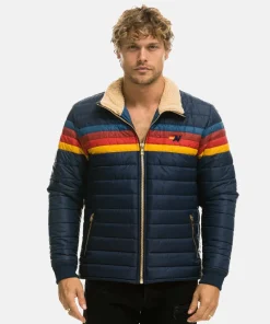 Mens Aviator Nation 4 Stripe Rainbow Sleeve Jacket - Navy