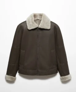 Men's Brown Shearling-Lined Leather Aviator Jacket