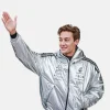 Mercedes F1 George Russell Shiny Silver Puffer Jacket