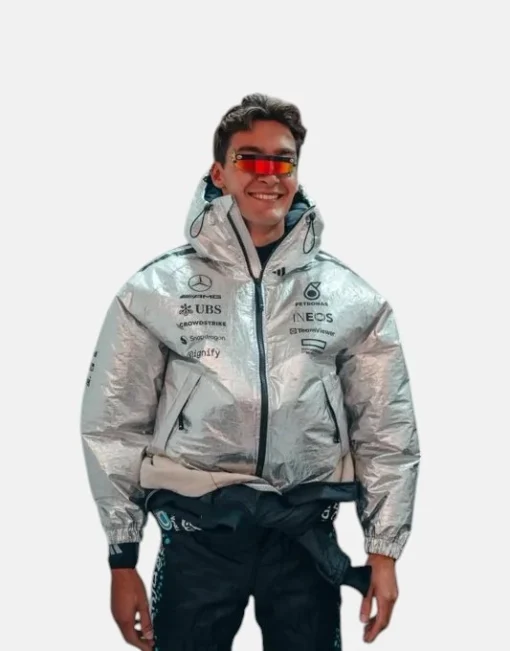 Mercedes-F1-Grand-Prix-George-Russell-Silver-Puffer-Hooded-Jacket