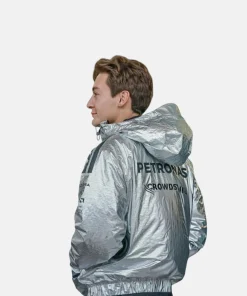 Mercedes F1 Grand Prix George Russell Silver Puffer Jacket