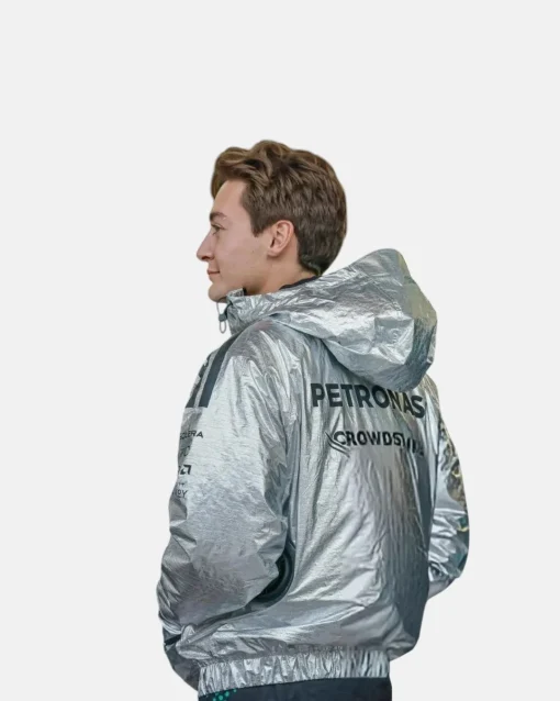 Mercedes F1 Grand Prix George Russell Silver Puffer Jacket