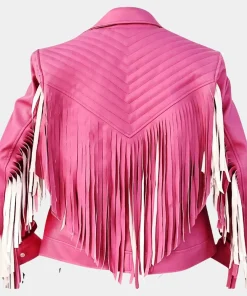Shop Minecraft Jason Mamoa Jacket aka Garrett Garrison Pink Leather Jacket with Fringe Back Minecraft Jason Mamoa Jacket aka Garrett Garrison Pink Leather Jacket with Fringe