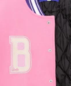 PWHL x Barbie x Peace Collective Letterman Varsity Jacket Pink and White