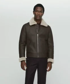 Shearling-Lined Leather Aviator Jacket