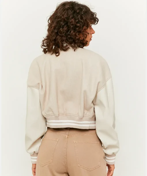 TW Colorblock Beige Varsity Jacket
