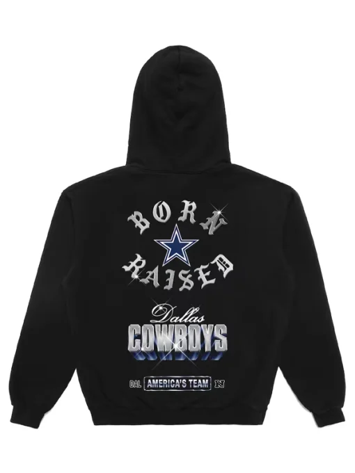 Unisex born x raised black dallas cowboys chrome rocker pullover hoodie