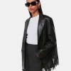 Women Black Gia Leather Fringed Jacket