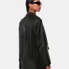 Women 'Black Gia Leather Fringed Jacket Coat