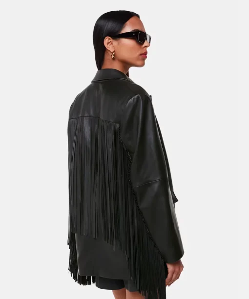 Women 'Black Gia Leather Fringed Jacket Coat