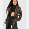 Women Petite Faux Leather Oversized Biker Jacket