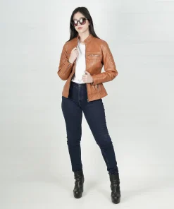 Womens Biker Tan Leather Jacket