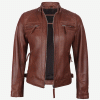 Womens Cognac Brown Leather Cafe Racer Jacket