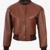 Womens Drop Shoulder Cognac Leather Cropped Jacket
