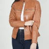 Womens Slim Fit Classical Style Biker Tan Leather Jacket