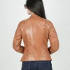 Womens Slim Fit Classical Style Biker Tan Leather Jackets