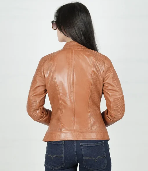 Womens Slim Fit Classical Style Biker Tan Leather Jackets