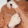 Womens Slim Fit Motorcycle Tan Leather Jacket