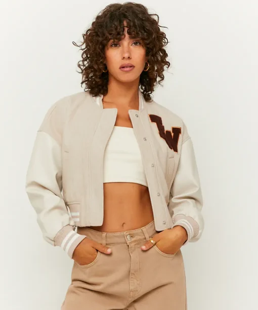Women's TW Colorblock Beige Varsity Jacket