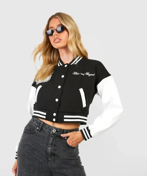 boohoo Crop Varsity Bomber Jacket