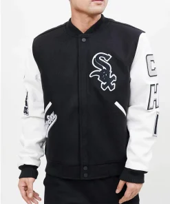 Chicago white sox black and white letterman genuine leather jacket